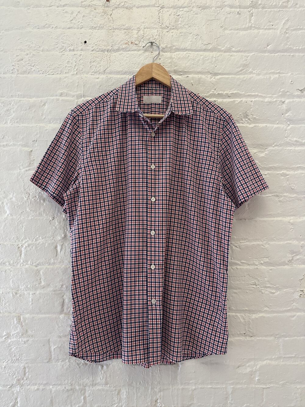 Prada Check Short Sleeve Button Up Shirt